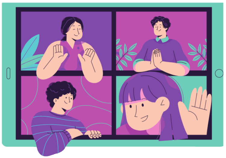 four people in a videoconference